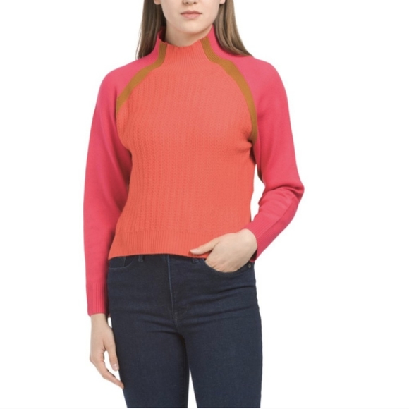 NWT French Connection Milla Vhari Color Block Mock Neck Sweater Sz XL - Picture 2 of 11